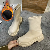 Xajzpa - Autumn Winter Women Ankle Boot Fashion Square Toe Back Zipper Ladies Keep Warm Short Boots