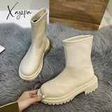 Xajzpa - Autumn Winter Women Ankle Boot Fashion Square Toe Back Zipper Ladies Keep Warm Short Boots