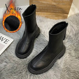 Xajzpa - Autumn Winter Women Ankle Boot Fashion Square Toe Back Zipper Ladies Keep Warm Short Boots