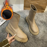 Xajzpa - Autumn Winter Women Ankle Boot Fashion Square Toe Back Zipper Ladies Keep Warm Short Boots