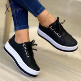 Xajzpa - Autumn Womens Shoes Casual Walking Size 43 Women Platform Sneakers Designer Lace-Up Black