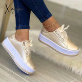 Xajzpa - Autumn Womens Shoes Casual Walking Size 43 Women Platform Sneakers Designer Lace-Up Gold /