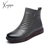 Xajzpa - Autumn Women’s Shoes Leather Boots Fashion Winter Flat Non-Slip Warm Platform Women