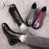 Xajzpa - Autumn Women’s Shoes Leather Boots Fashion Winter Flat Non-Slip Warm Platform Women