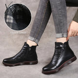 Xajzpa - Autumn Women’s Shoes Leather Boots Fashion Winter Flat Non-Slip Warm Platform Women