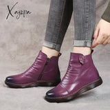 Xajzpa - Autumn Women's Shoes Leather Boots Women's Fashion Winter Boots Women's Flat Shoes Non-slip Warm Platform Shoes Women