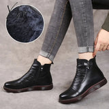 Xajzpa - Autumn Women’s Shoes Leather Boots Fashion Winter Flat Non-Slip Warm Platform Women