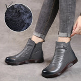 Xajzpa - Autumn Women’s Shoes Leather Boots Fashion Winter Flat Non-Slip Warm Platform Women Gray