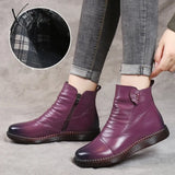 Xajzpa - Autumn Women’s Shoes Leather Boots Fashion Winter Flat Non-Slip Warm Platform Women