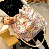 Xajzpa - Bag For Women Bohemia Style Canvas Drawstring Bucket Pearl Shoulder Handbags Messenger