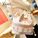 Xajzpa - Bag For Women Bohemia Style Canvas Drawstring Bucket Pearl Shoulder Handbags Messenger