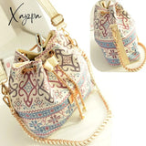 Xajzpa - Bag For Women Bohemia Style Canvas Drawstring Bucket Pearl Shoulder Handbags Messenger