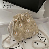 Xajzpa - Bag For Women Bohemia Style Canvas Drawstring Bucket Pearl Shoulder Handbags Messenger