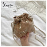 Xajzpa - Bag For Women Bohemia Style Canvas Drawstring Bucket Pearl Shoulder Handbags Messenger