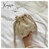 Xajzpa - Bag For Women Bohemia Style Canvas Drawstring Bucket Pearl Shoulder Handbags Messenger