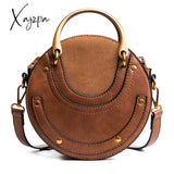 Xajzpa - Bags New Round Rivet Handbag High Quality Shoulder Brown / 7-7-2Inch