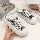 Xajzpa - Bao Head Half Slippers Woman 2023 Spring Summer Autumn No Heel Canvas Shoes Women Fashion