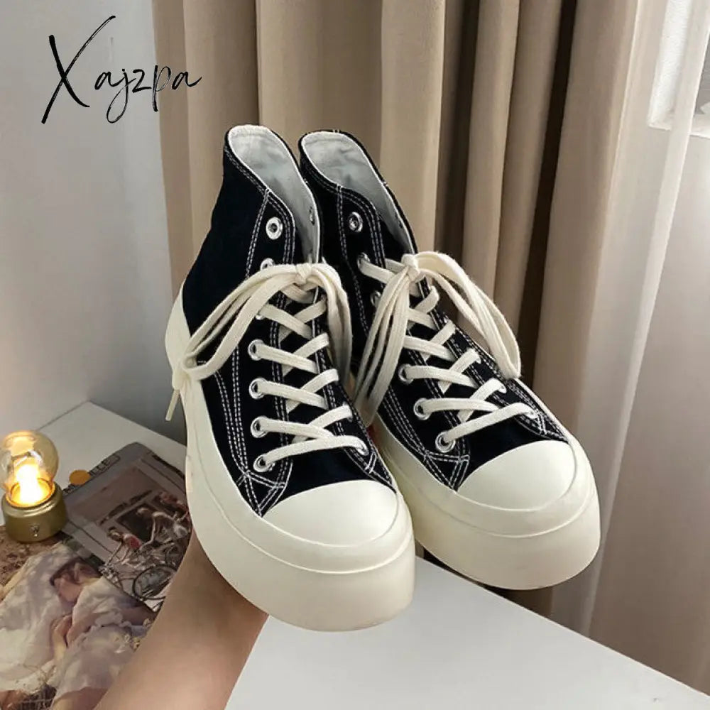 Xajzpa - Basic Sleek Platform Sneakers Fashion Autumn Solid Color Canvas Vintage Daily Wear Casual