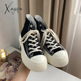 Xajzpa - Basic Sleek Platform Sneakers Fashion Autumn Solid Color Canvas Vintage Daily Wear Casual