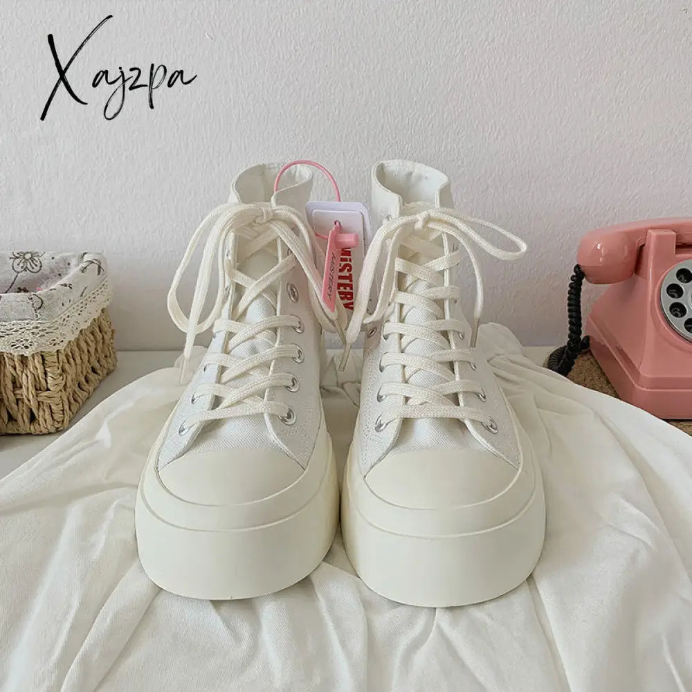Xajzpa - Basic Sleek Platform Sneakers Fashion Autumn Solid Color Canvas Vintage Daily Wear Casual
