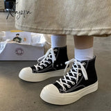 Xajzpa - Basic Sleek Platform Sneakers Fashion Autumn Solid Color Canvas Vintage Daily Wear Casual