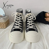 Xajzpa - Basic Sleek Platform Sneakers Fashion Autumn Solid Color Canvas Vintage Daily Wear Casual
