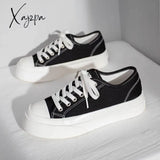 Xajzpa - Basic Sleek Platform Sneakers Fashion Autumn Solid Color Canvas Vintage Daily Wear Casual