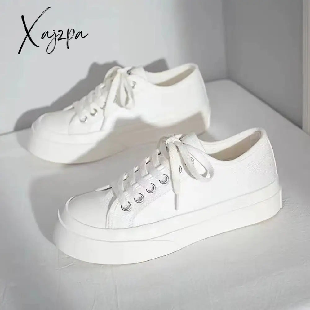 Xajzpa - Basic Sleek Platform Sneakers Fashion Autumn Solid Color Canvas Vintage Daily Wear Casual