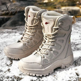 Xajzpa - Beige Winter Outdoor Hiking Boots Couple Men Trekking Shoes Women Big Size Military Tactical Boots For Men scarponi da montagna