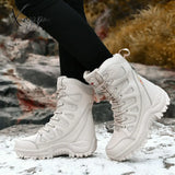 Xajzpa - Beige Winter Outdoor Hiking Boots Couple Men Trekking Shoes Women Big Size Military