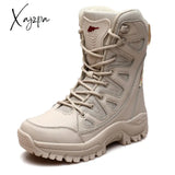 Xajzpa - Beige Winter Outdoor Hiking Boots Couple Men Trekking Shoes Women Big Size Military