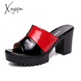 Xajzpa - Big Size 32-43 Block Square Heel Platform Slippers Women Office Shoes Summer Open Head