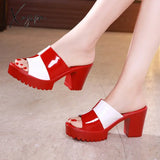 Xajzpa - Big Size 32-43 Block Square Heel Platform Slippers Women Office Shoes Summer Open Head