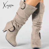 Xajzpa - Big Size 43 New Knee High Boots Women Autumn Faux Suede Buckle Fashion Spike Heels Woman