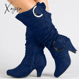 Xajzpa - Big Size 43 New Knee High Boots Women Autumn Faux Suede Buckle Fashion Spike Heels Woman