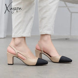 Xajzpa - Big Size 45 Women Slingbacks Shoes High Heels Natural Genuine Leather Thick Heel Cow Mixed