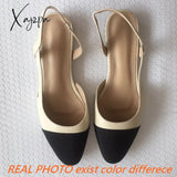 Xajzpa - Big Size 45 Women Slingbacks Shoes High Heels Natural Genuine Leather Thick Heel Cow Mixed