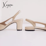 Xajzpa - Big Size 45 Women Slingbacks Shoes High Heels Natural Genuine Leather Thick Heel Cow Mixed