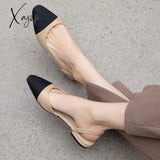 Xajzpa - Big Size 45 Women Slingbacks Shoes High Heels Natural Genuine Leather Thick Heel Cow Mixed