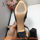 Xajzpa - Big Size 45 Women Slingbacks Shoes High Heels Natural Genuine Leather Thick Heel Cow Mixed