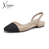 Xajzpa - Big Size 45 Women Slingbacks Shoes High Heels Natural Genuine Leather Thick Heel Cow Mixed