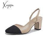 Xajzpa - Big Size 45 Women Slingbacks Shoes High Heels Natural Genuine Leather Thick High Heel Cow Leather Mixed Colors Pumps Ladies