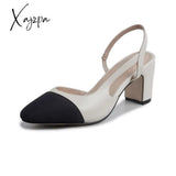 Xajzpa - Big Size 45 Women Slingbacks Shoes High Heels Natural Genuine Leather Thick Heel Cow Mixed