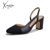 Xajzpa - Big Size 45 Women Slingbacks Shoes High Heels Natural Genuine Leather Thick Heel Cow Mixed