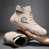 Xajzpa - Big Size Men’s Boots Breathable Genuine Leather Soft Sole Comfortable Ankle Outdoor