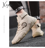 Xajzpa - Big Size Men’s Boots Breathable Genuine Leather Soft Sole Comfortable Ankle Outdoor