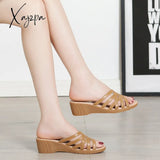 Xajzpa - Big Size Outside Wear Slippers Women 2023 New Summer Shoes Flat Hollow Soft Wedge With