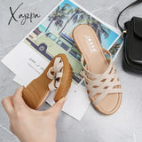 Xajzpa - Big Size Outside Wear Slippers Women 2023 New Summer Shoes Flat Hollow Soft Wedge With