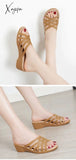 Xajzpa - Big Size Outside Wear Slippers Women 2023 New Summer Shoes Flat Hollow Soft Wedge With