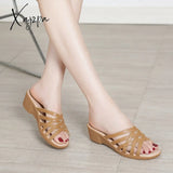 Xajzpa - Big Size Outside Wear Slippers Women 2023 New Summer Shoes Flat Hollow Soft Wedge With